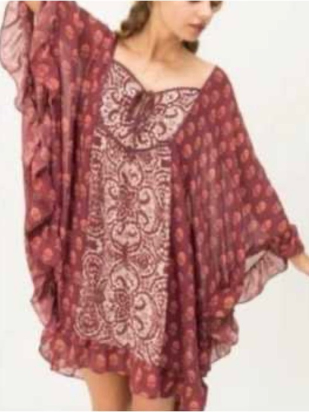 Free People Rust Floral Print Peasant Tunic